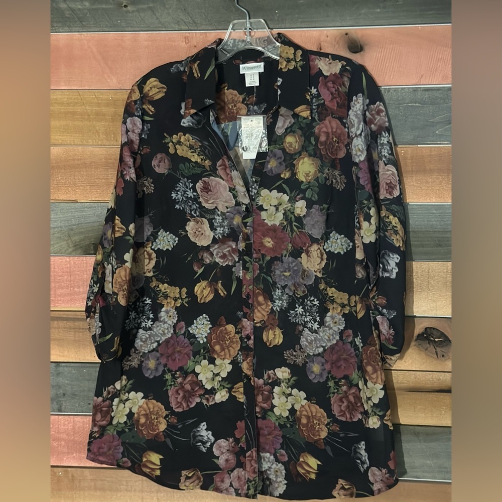 Motherhood Maternity Black Floral Long Button Down Top